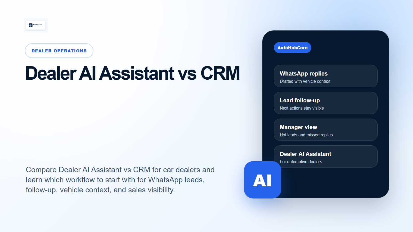 Dealer AI Assistant vs CRM for AutoHubCore dealers
